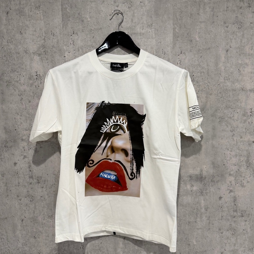 Haculla Men White Graphic Face Print T-Shirt Streetwear Short Sleeve Size S